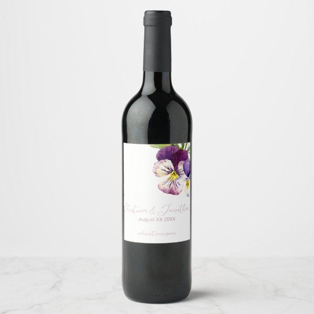 Romantic Watercolor Violets Wine Label (Front)