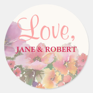 Romantic Watercolor Wedding Flowers Classic Round Sticker