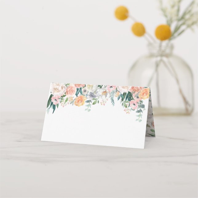 Romantic Watercolor Wedding Folded Place Card (Front)