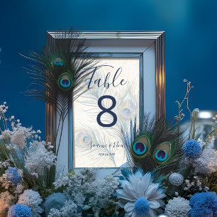 Romantic Watercolor Wedding Peacock Feathers TLW26 Table Number