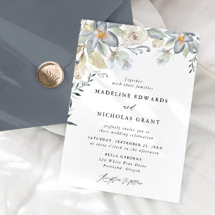 Romantic Watercolor White & Blue Floral Wedding Invitation