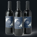 Romantic watercolor white flowers wedding custom wine label<br><div class="desc">Elegant and romantic customizable wine labels for your wedding reception, featuring a beautiful bouquet of white gentle watercolor flowers, over a classic dark Prussian blue background. Easily edit the template fields to add the bride and groom names in a classy white script, and your wedding date in a modern all-caps...</div>