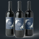 Romantic watercolor white flowers wedding custom wine label<br><div class="desc">Elegant and romantic customizable wine labels for your wedding reception, featuring a beautiful bouquet of white gentle watercolor flowers, over a classic dark Prussian blue background. Easily edit the template fields to add the bride and groom names in a classy white script, and your wedding date in a modern all-caps...</div>