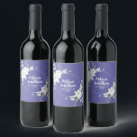 Romantic watercolor white flowers wedding custom wine label<br><div class="desc">Elegant and romantic customizable wine labels for your wedding reception, featuring a beautiful bouquet of white gentle watercolor flowers, over a classy periwinkle purple background. Easily edit the template fields to add the bride and groom names in a modern white script, and your wedding date in a stylish all-caps font....</div>