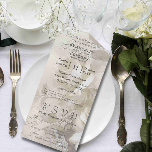 Romantic Watercolor White Rose Cream Floral Email All In One Invitation