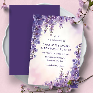 Romantic Watercolor Wisteria Purple Garden Wedding Invitation