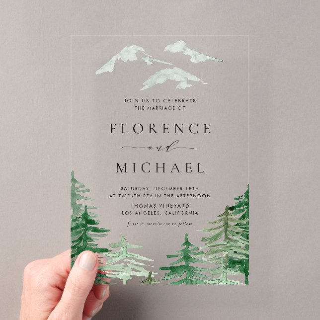 Romantic Watercolor Woodland Wedding Acrylic Invitations (Insitu (Handheld))