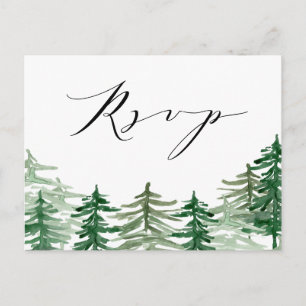 Romantic Watercolor Woodland Wedding RSVP Postcard