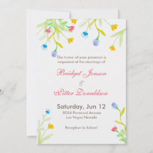 Romantic Watercolors Colourful Flowers Wedding Invitation