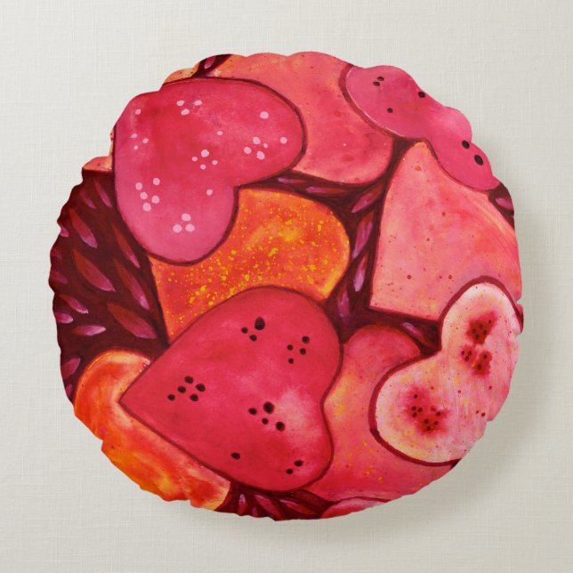 Romantic Watercolour Love Heart Round Cushion (Front)