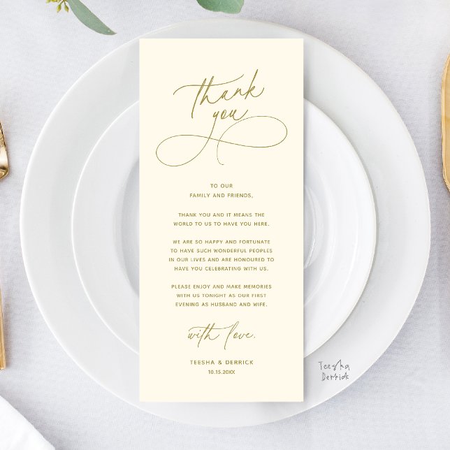 Romantic Wed Dinner Place Setting Thank You Card (Romantic Wed Dinner Place Setting Thank You Card in Gold Yellow Cream)