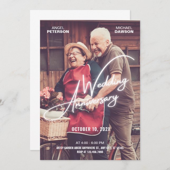 Romantic Wedding Anniversary photo  Invitation (Front/Back)