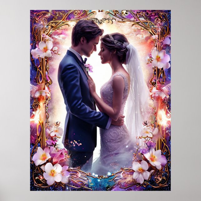 Romantic wedding Couple in Elegant Frame Poster (Front)