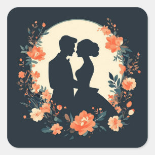 Romantic Wedding Couple in Floral Garden Square Sticker