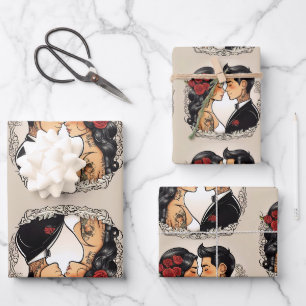 Romantic wedding couple in love  wrapping paper sheet