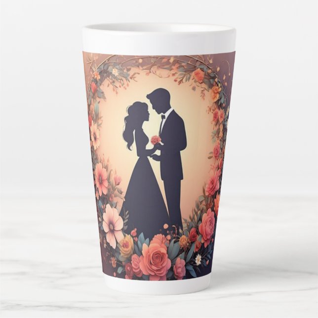 Romantic Wedding Couple Silhouette Latte Mug (Front)