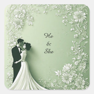 Romantic Wedding Couple Square Sticker