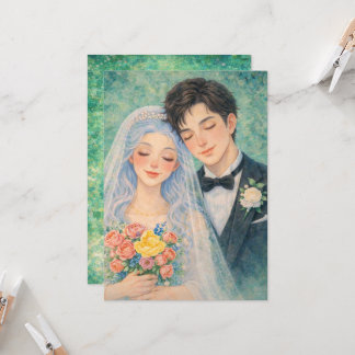 Romantic Wedding Couple Watercolor Illustration Invitation