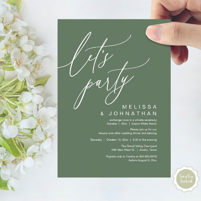 Romantic Wedding Dinner Dancing, Let's Party Invitation (Let's Party, Romantic Charm Wedding Dinner Dancing Lunch Brunch Invitation Card PDF Sage Green)