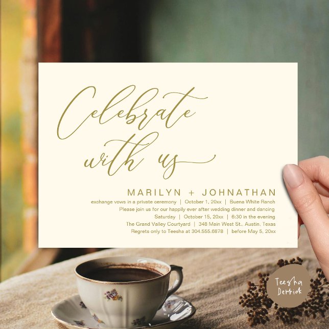 Romantic Wedding Dinner Party, Celebrate with us Invitation (Celebrate with us, Romantic Wedding Dinner Brunch Party Invites Card PDF Modern Classy Yellow Gold)