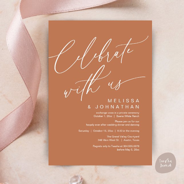 Romantic Wedding Dinner Party, Celebrate with us Invitation (Romantic Wedding Dinner Party, Celebrate with us Lunch Brunch Modern Invites Card  PDF Copper Brown)