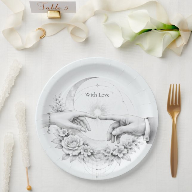 Romantic Wedding Hands Minimalist Paper Plate (Wedding)