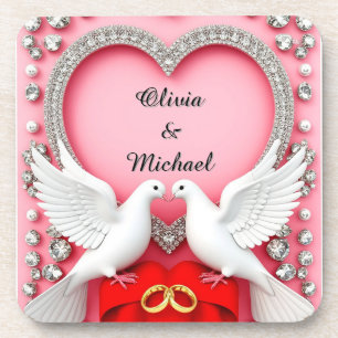 Romantic Wedding Heart Frame with Doves Coaster