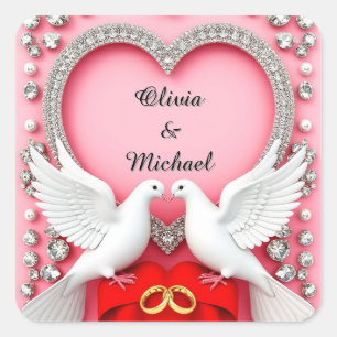 Romantic Wedding Heart Frame with Doves Square Sticker