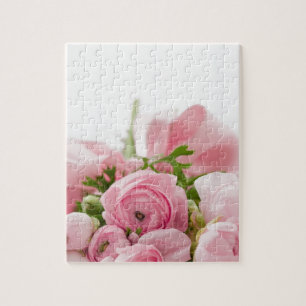 Romantic Wedding Love Soft Pink Flower Bouquet Jigsaw Puzzle