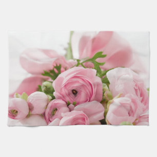 Romantic Wedding Love Soft Pink Flower Bouquet Kitchen Towel