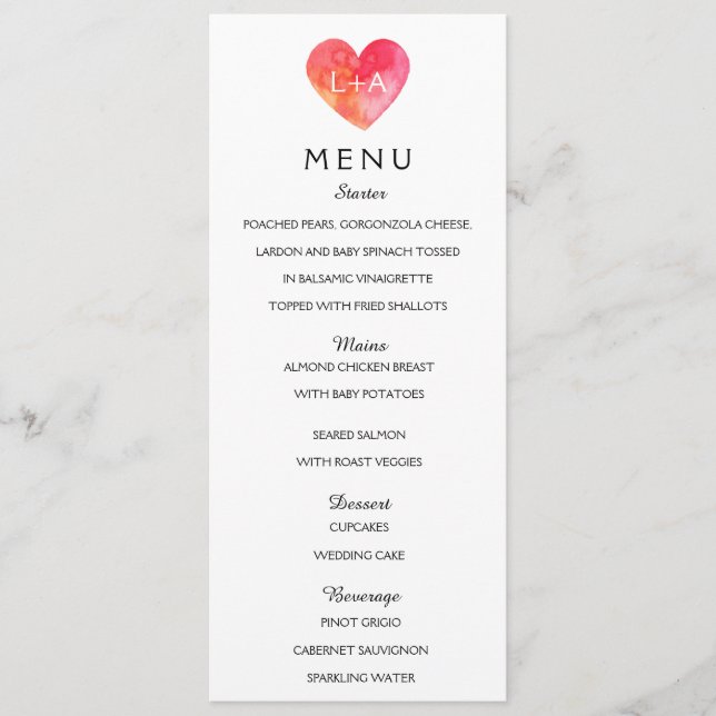 Romantic Wedding Menu heart template (Front)