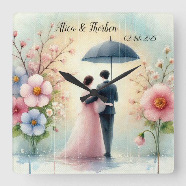 Romantic Wedding pastell Nr.2 Square Wall Clock (Front)