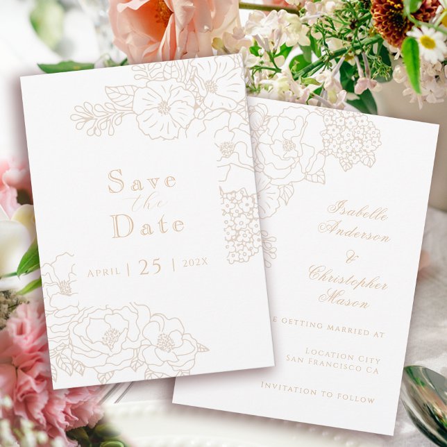 Romantic Wedding Peonies Delicate Ivory White Save The Date (Romantic Wedding Peonies Ivory White Save The Date)