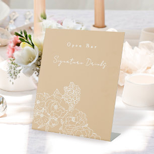 Romantic Wedding Peonies Ivory Drinks Sign