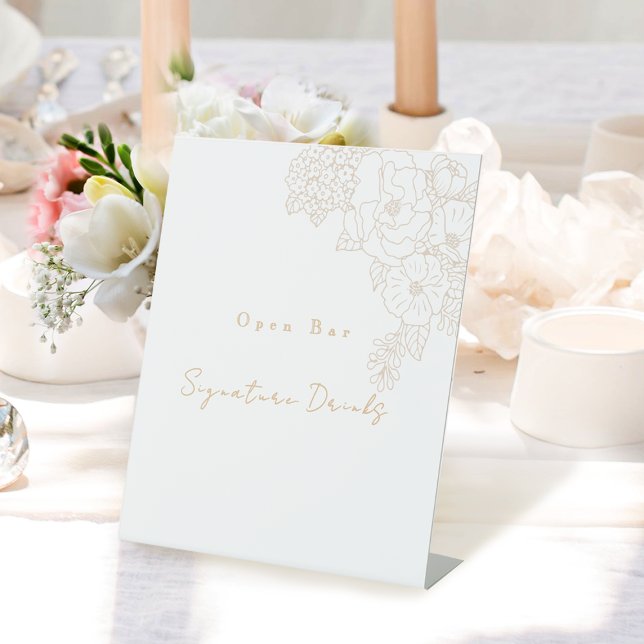 Romantic Wedding Peonies White Drinks Sign (Romantic Wedding Peonies Ivory White Drinks Wedding Sign.)