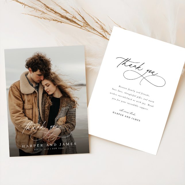 Romantic Wedding Photo Minimalist Thank You Card (Creator Uploaded)