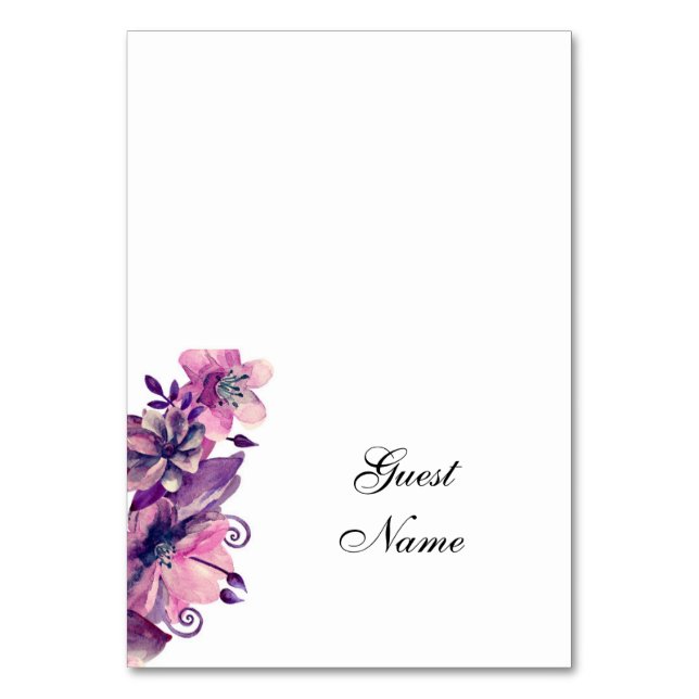 Romantic wedding place card. Purple seating card (Front)