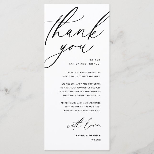 Romantic Wedding Place Setting Thank You Card (Front)
