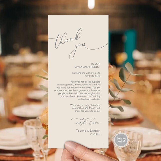Romantic Wedding Place Setting Thank You Card (Romantic Wedding Dinner Place Setting Thank You Card, Plate Decor, in Dark Grey Cream)
