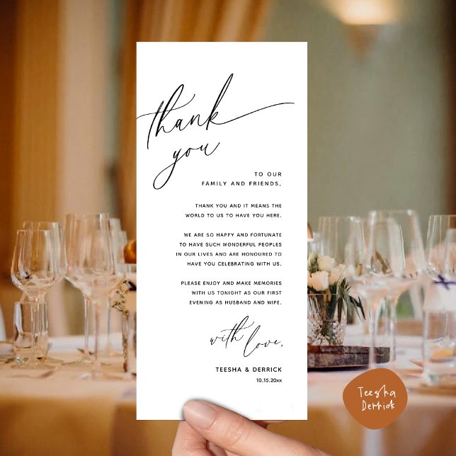 Romantic Wedding Place Setting Thank You Card (Romantic Wedding Dinner Place Setting Thank You Card Lunch Brunch in Classy Black White)