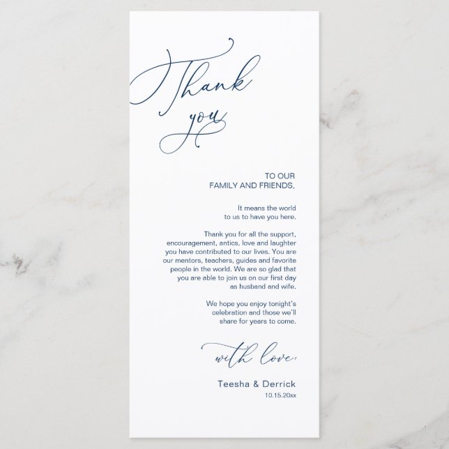 Romantic Wedding Place Setting Thank You Card (Front)