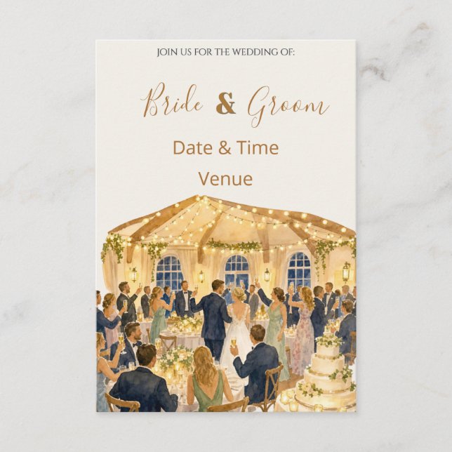 Romantic Wedding Reception Illustration Invitation (Front)