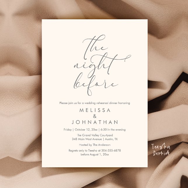 Romantic Wedding Rehearsal Dinner The Night Before Invitation (Romantic Wedding Rehearsal Dinner The Night Before Invitation Card in Ivory and Grey)