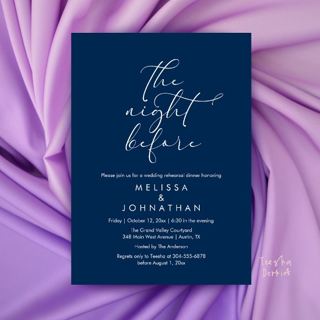 Romantic Wedding Rehearsal Dinner The Night Before Invitation (Romantic Wedding Rehearsal Dinner The Night Before Invitation Card in Navy Blue)