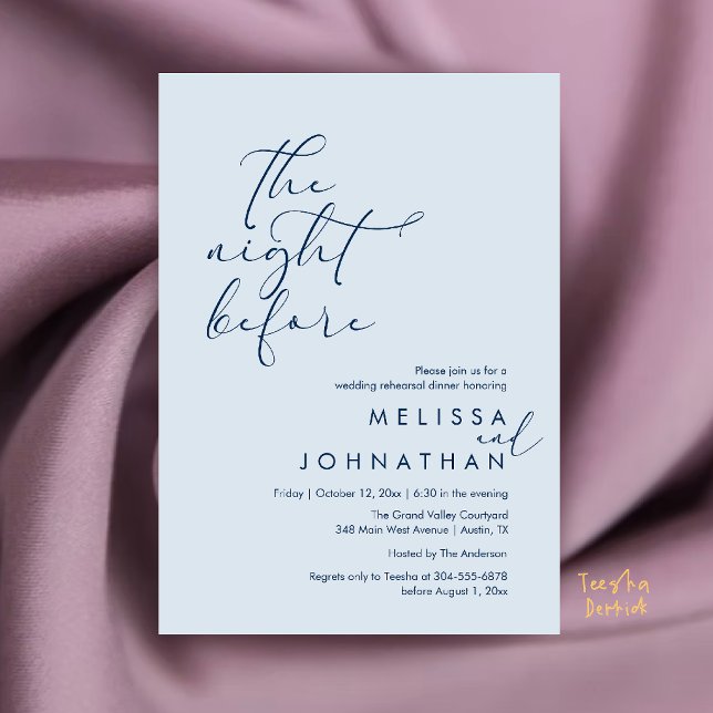 Romantic Wedding Rehearsal Dinner The Night Before Invitation (Romantic Wedding Rehearsal Dinner The Night Before Invitation Card in Misty Blue)