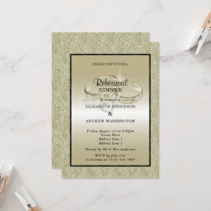 Romantic Wedding Rings, Gold Glitter  Invitation