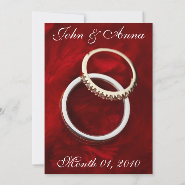 Romantic Wedding Rings on Red Invitations (Front)