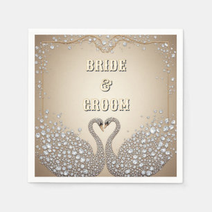 Romantic Wedding Swan Couple Crystal Heart Napkin