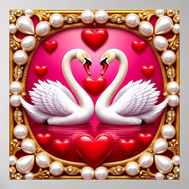 🦢 Romantic Wedding Swans Elegant Wall Art 🦢 (Front)