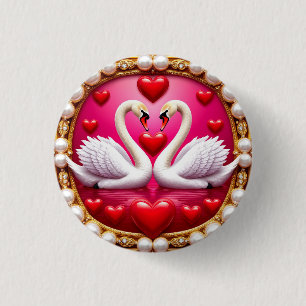 Romantic Wedding Swans Framed by Ornat 1 Inch Round Button